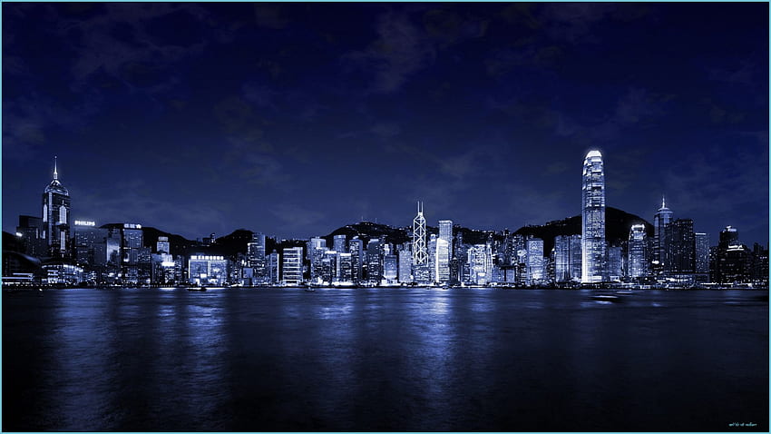밤에 홍콩, 중국 도시의 불빛, 밤 도시 - 밤 하늘 도시, 푸른 밤 도시 HD 월페이퍼