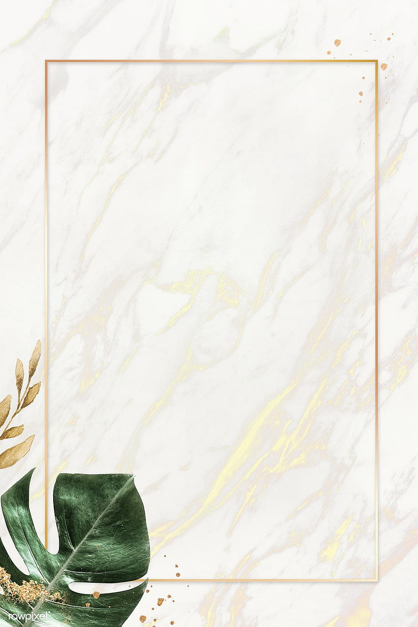 モンステラ リーフと長方形のゴールド フレームのプレミアム イラスト - ゴールデン フレーム HD電話の壁紙