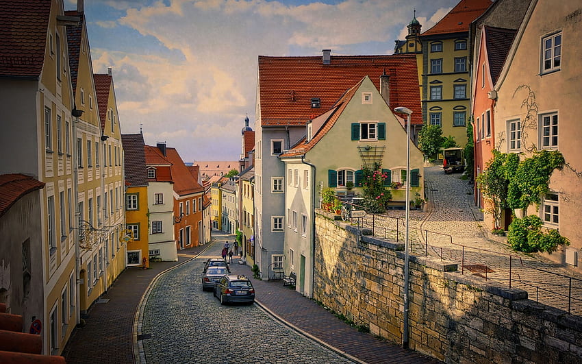 Landsberg, Germany, Landsberg, Bavaria, street, houses, Germany HD wallpaper