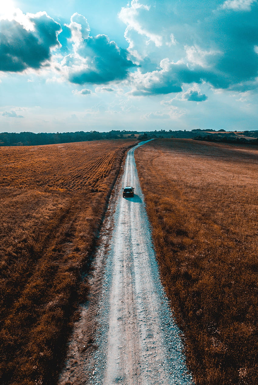 Nature, Horizon, Road, Car, Field, Romania, Timisoara HD phone wallpaper