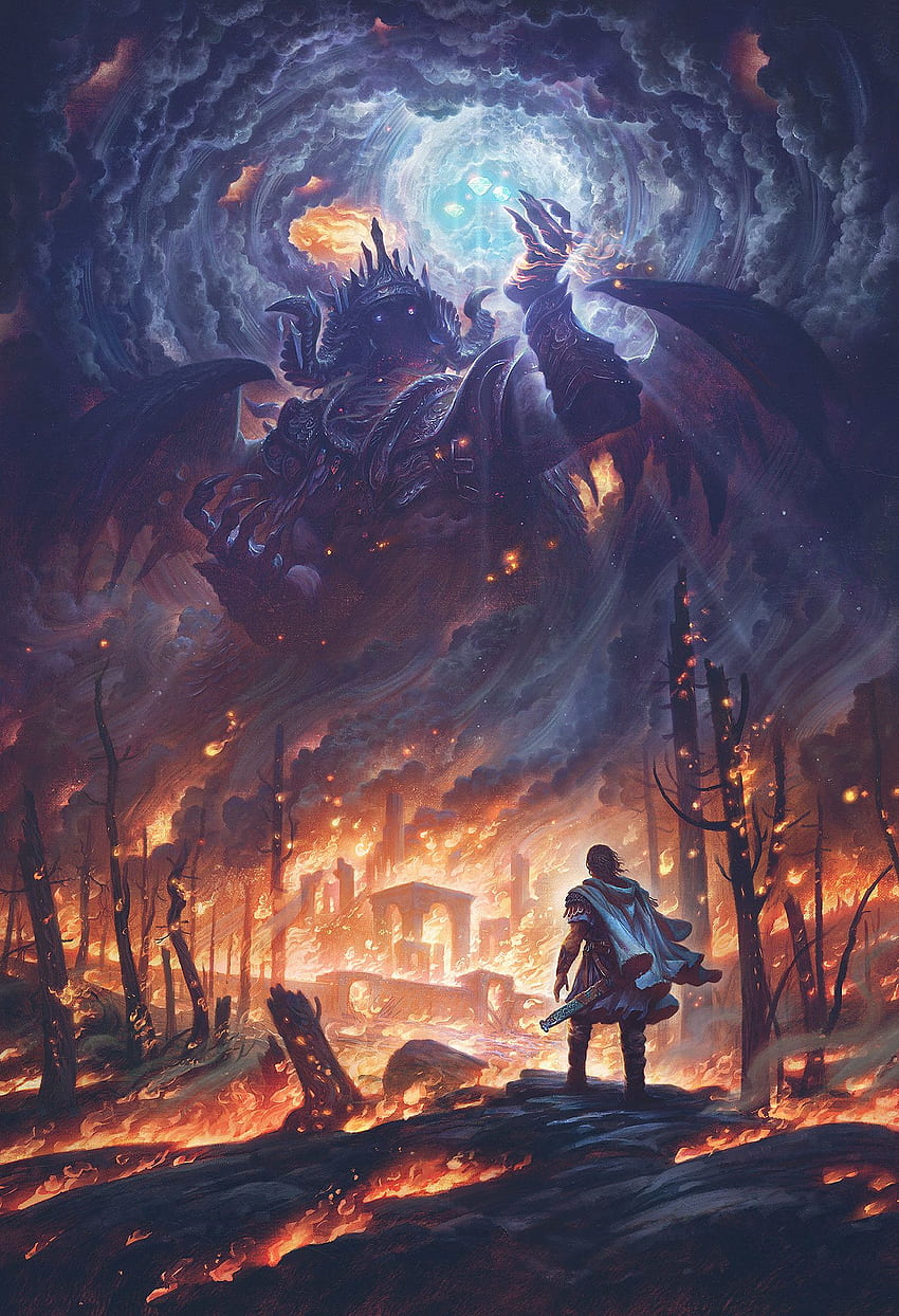 Картина Рисуване Концептуално изкуство Война Мъже Бог Поле Огнена буря Доспехи Melkor Silmarillion The Lord Of - Резолюция: HD тапет за телефон