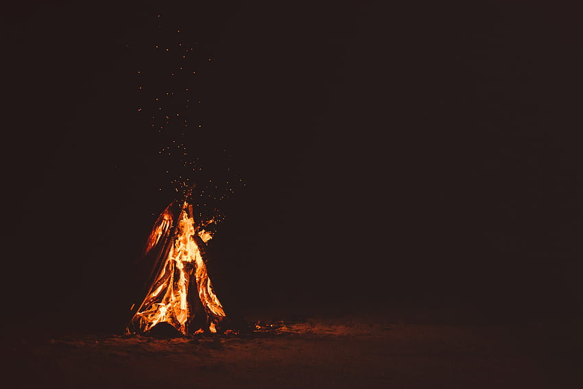fire dark flame and bonfire and background, Campfire HD wallpaper