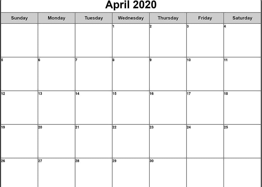 Календар за април 2020 г. Празен шаблон за печат PDF Word Excel HD тапет