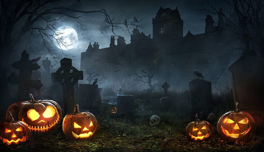Cemitério. Fundo de Halloween, Dia das Bruxas assustador, Dia das Bruxas, Cemitério Assombrado papel de parede HD