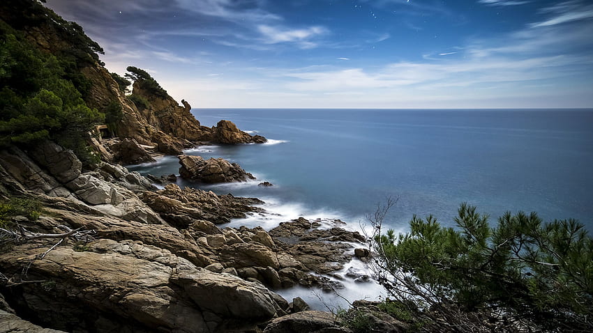 Spain Blanes Catalonia Sea Crag Nature landscape HD wallpaper