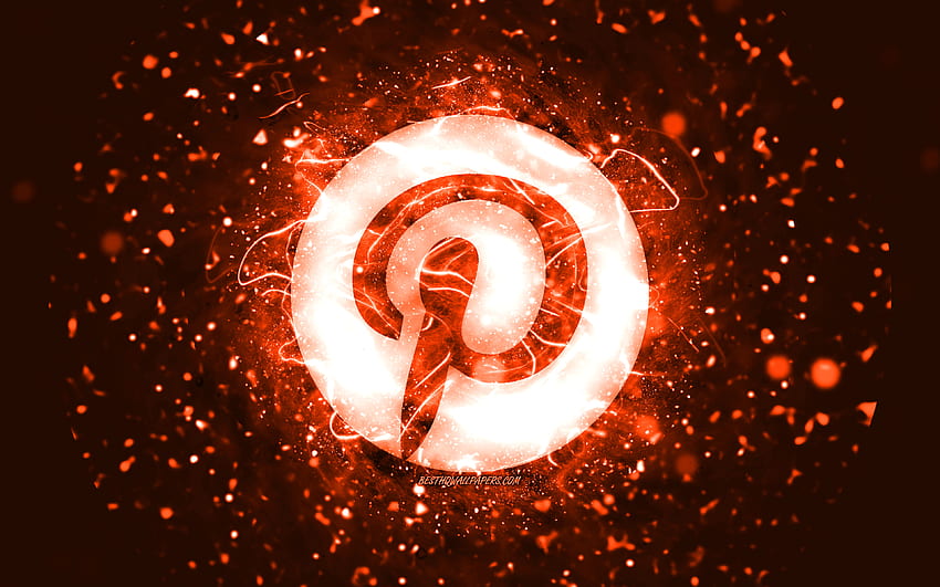 Pinterest orange logo, , orange neon lights, creative, orange abstract background, Pinterest logo, social network, Pinterest HD wallpaper