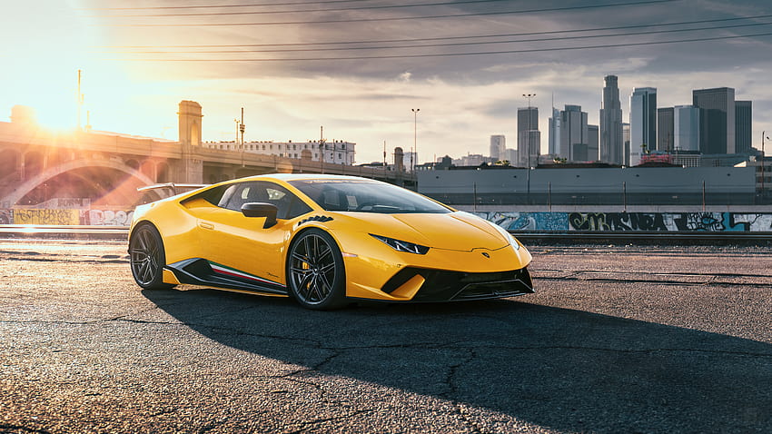 Lamborghini Huracan, жълт, спортен автомобил HD тапет