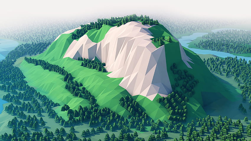 Montaña Árboles Bosque Low Poly Paisaje Minimalista Minimalismo fondo de pantalla