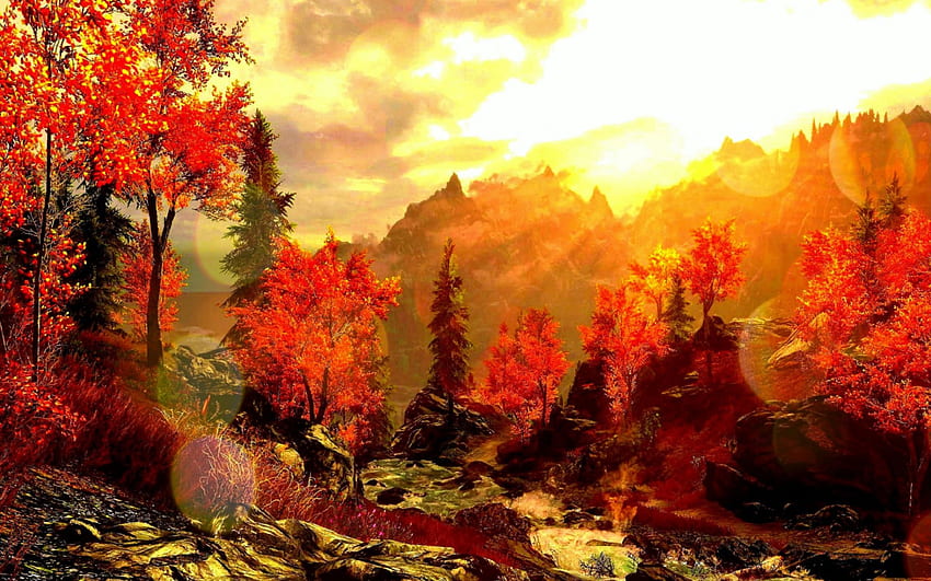-Лъчи през есента-, графика, атракции в сънища, есен, цветове, гори, красива, есенна красота, творчески предварително направени, пейзажи, любов четири сезона, лъчи светлина, дървета, есен, природа, планини, зашеметяващ HD тапет