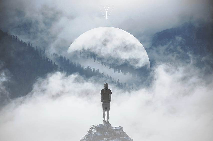 Alone, Moon, Forest, Double exposure, , Fantasy,. for iPhone, Android, Mobile and HD wallpaper