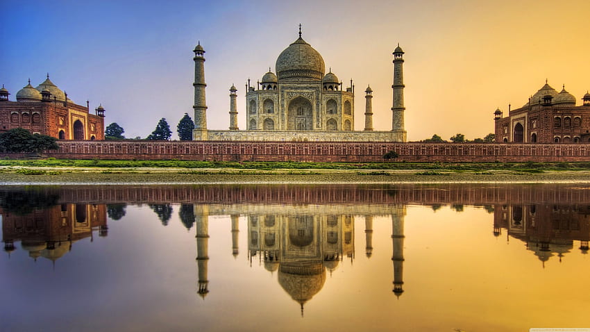 Taj Mahal, India, White, Sunset, Mahal, Yamuna, WhiteMarble, Taj, Marble, TajMahal, River, Agra HD wallpaper