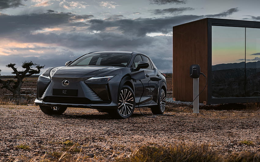 2022, Lexus RZ, front view, exterior, electric cars, new black Lexus RZ, electric crossover, electric car charging, Japanese cars, Lexus HD wallpaper