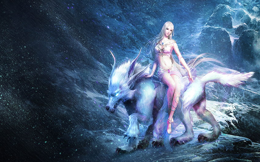 Fantasy Ice Fairy con Ice Wolf - Mejor. Lobo de hielo, chica de fantasía, chica lobo de anime, hadas y lobos fondo de pantalla