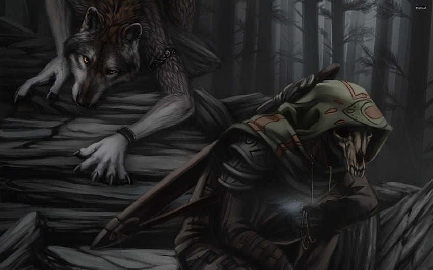 Loup-garou et un squelette dans la forêt sombre - Fantasy, Cool Werewolf Computer Fond d'écran HD