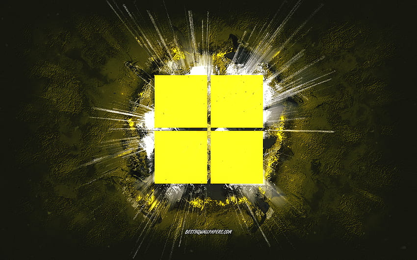 Logo Windows 11, art grunge, Windows, fond de pierre jaune, logo jaune Windows 11, Windows 11, art créatif, logo Windows 11 grunge, logo Windows Fond d'écran HD