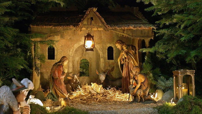 クリスマス、クリスマス、ナヴィダード、ノエル、イエス、ヴァイナハト、クリスマスの彫刻が施されたキリスト降誕のシーン 高画質の壁紙
