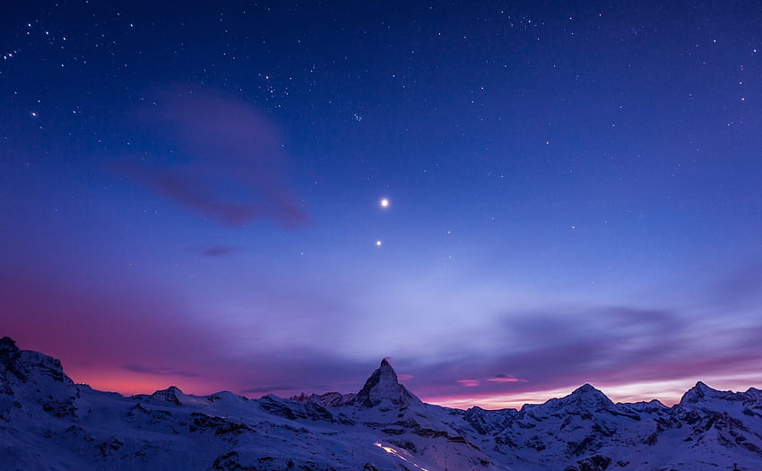 自然, 空, 山, 星, 夜, 雪 高画質の壁紙
