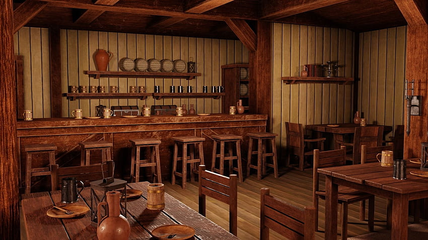 3D varlık Medieval Inn with Interior, Medieval Tavern HD duvar kağıdı