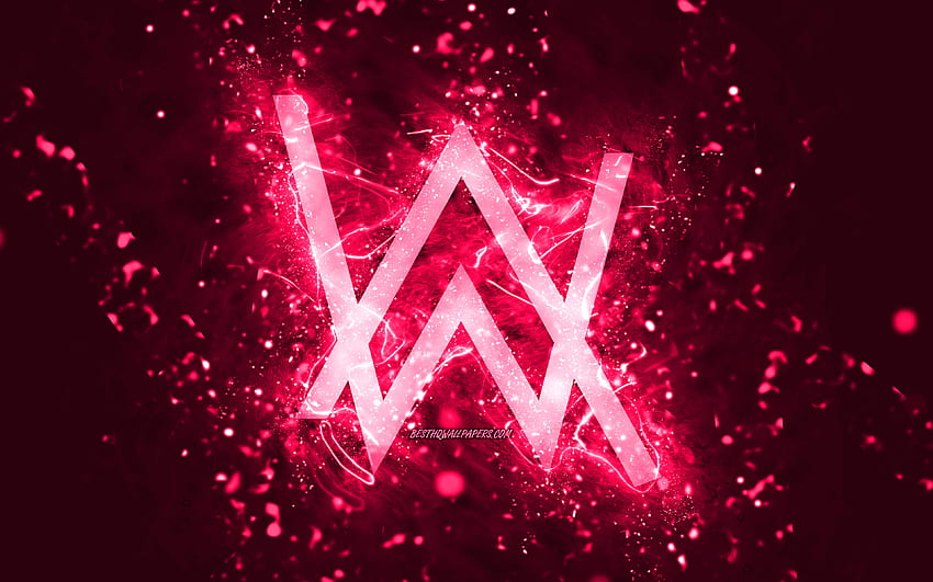 Розово лого на Алън Уокър, , норвежки диджеи, розови неонови светлини, креативен, розов абстрактен фон, Алън Олав Уокър, лого на Алън Уокър, музикални звезди, Алън Уокър HD тапет