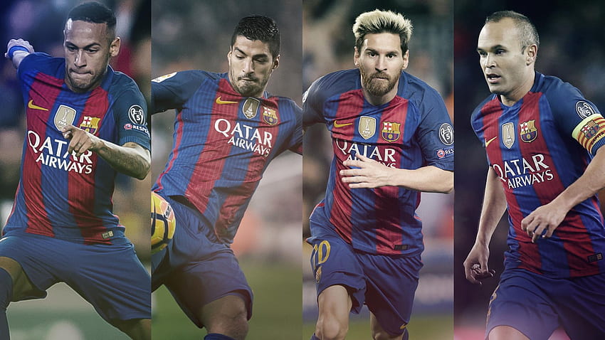 Four FC Barcelona players, Messi Suarez Neymar HD wallpaper