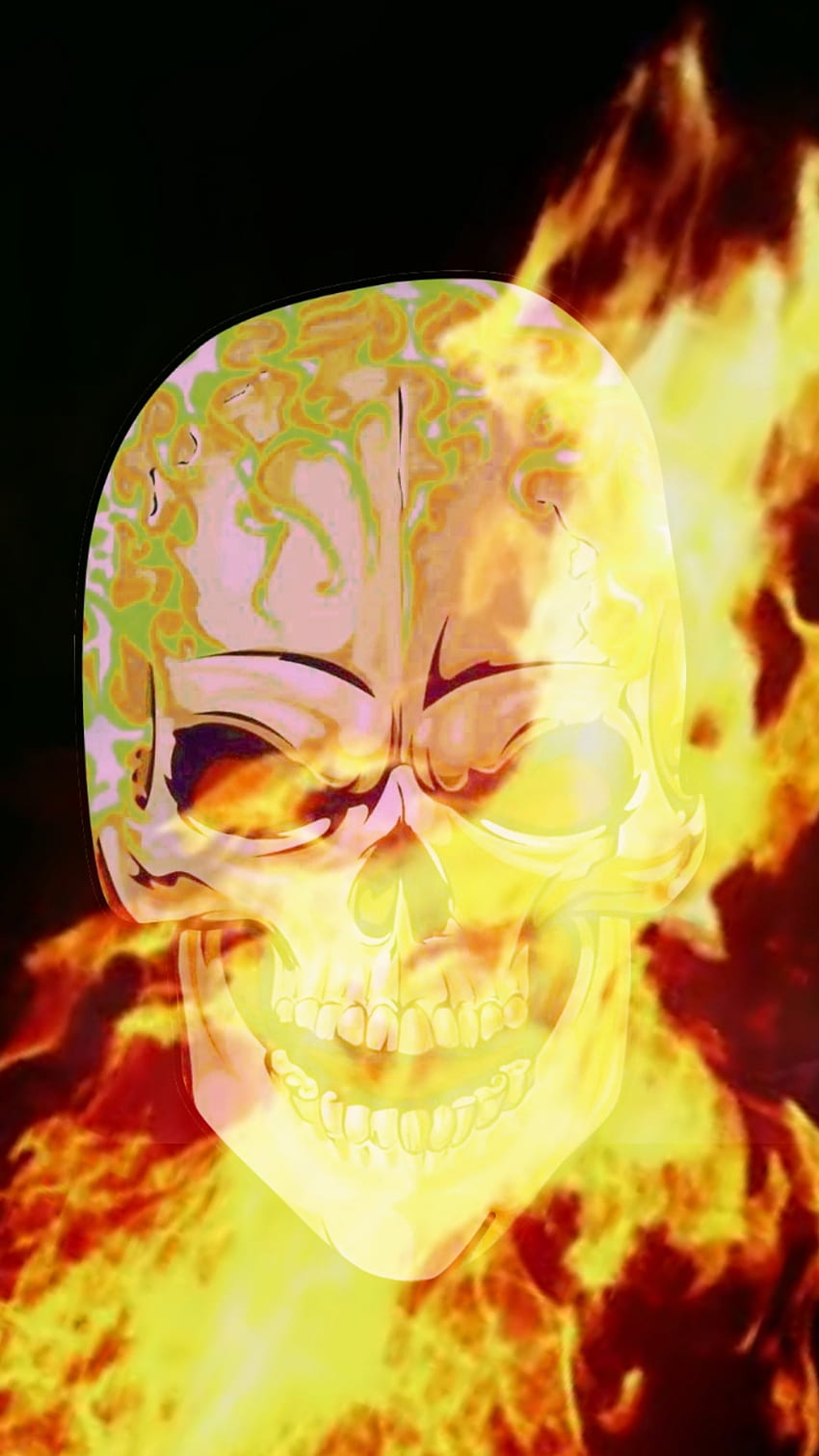 Fire skull, heat, iPhone, orange, meta, mobile HD phone wallpaper