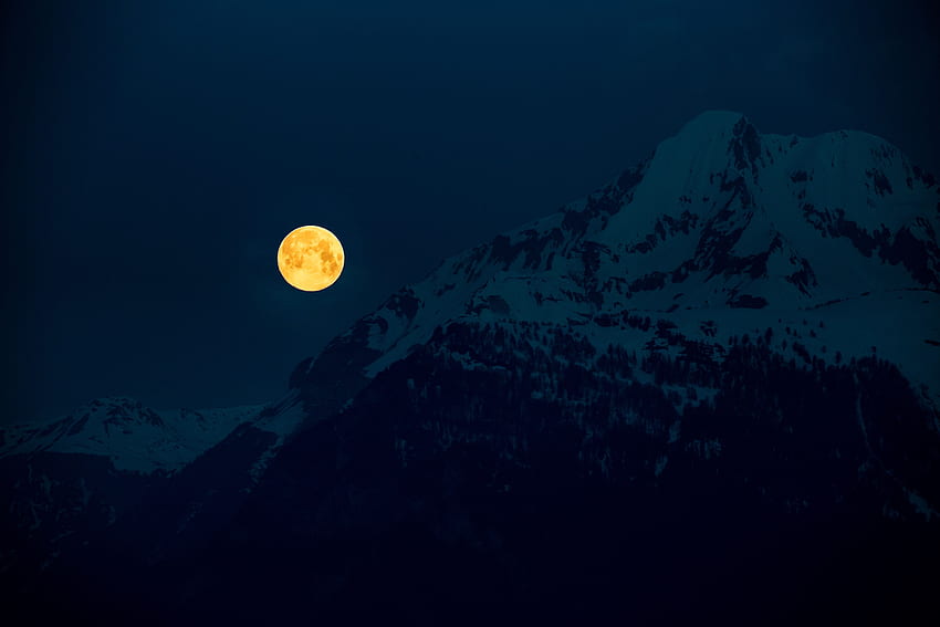 Berge, Nacht, Mond, Dunkelheit, Vollmond, Mondlicht HD-Hintergrundbild