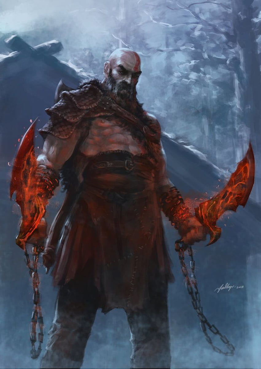 Hello, Old Friend autorstwa Drawslave. Kratos bóg wojny, bóg wojny, sztuka wojenna, stary Kratos Tapeta na telefon HD