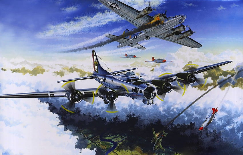 สงคราม, ศิลปะ, จิตรกรรม, การบิน, Ww2, Boeing B 17 Flying Fortress For , Section авиация , B-17 วอลล์เปเปอร์ HD