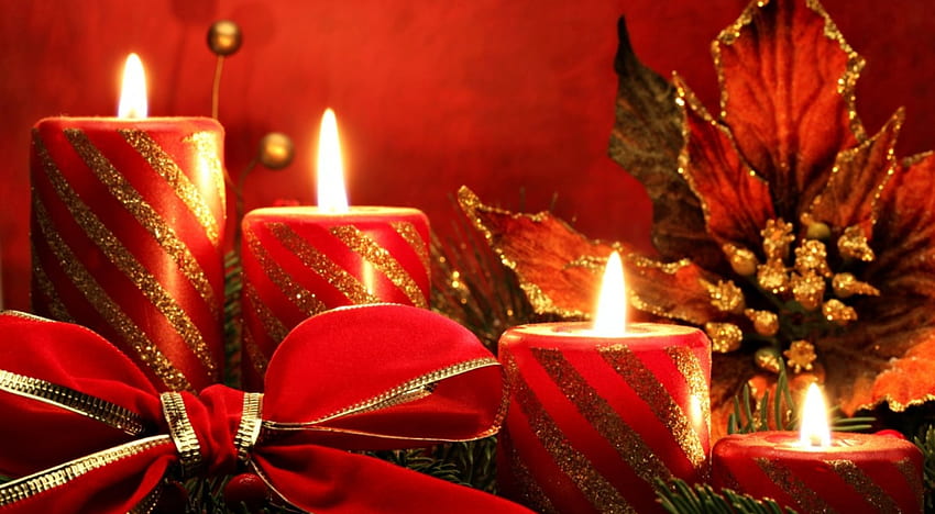 Happy Holidays!, craciun, christmas, red, candles, flame, fire, bow HD wallpaper
