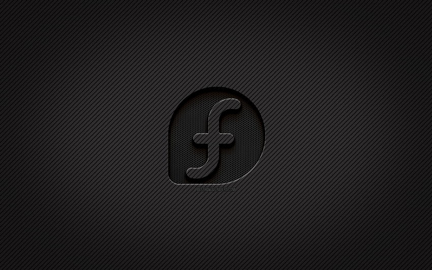 Logo Fedora Carbon, , arte grunge, carbonio, creativo, logo nero Fedora, Linux, logo Fedora, Fedora Sfondo HD