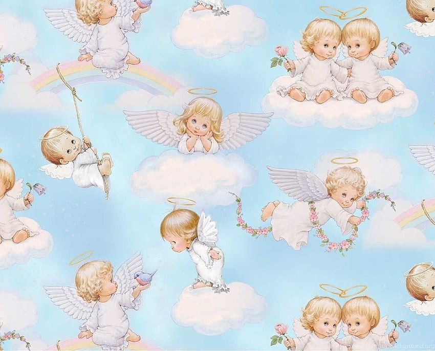 Бебе ангели на фона на небето, небесни ангели HD тапет