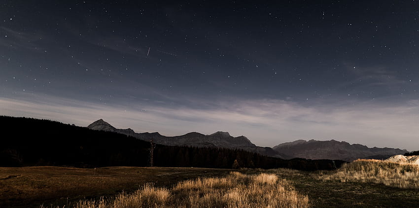 Nature, Grass, Mountains, Stars, Night, Starry Sky HD wallpaper