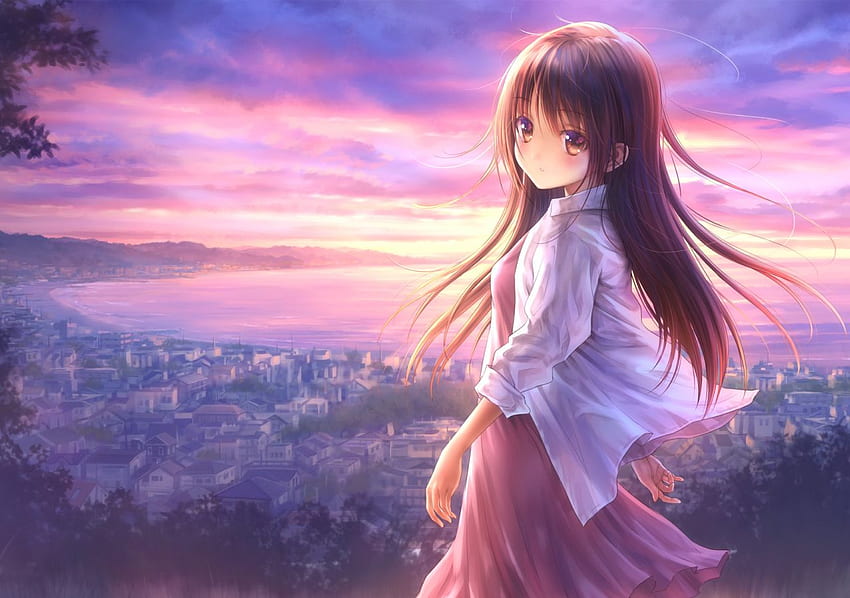 Cute Anime Girl, City Scenery, Anime, Narcissu, , , Background, Xjl6c5, Nature Anime Girl Sfondo HD