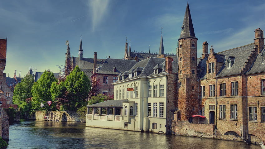 architecture, Building, Bruges, Belgium, Town, Old building, House, Tower, Ancient, Water, Trees, R / and Mobile & , Bruges Belgium HD wallpaper