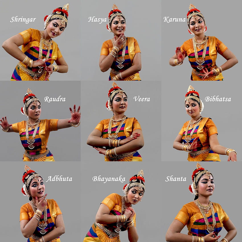 バラタナティヤムのナヴァラーサ (9 つの気分)。 インド古典舞踊, ムード, ダンス絵画 HD電話の壁紙