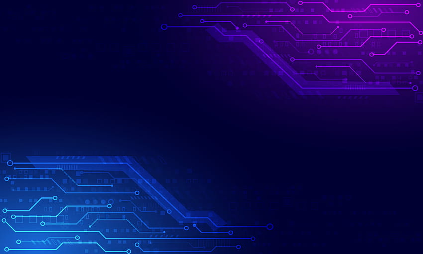 технологичен фон на платката. банер с лилава и синя светлина. концепция за електронна система. 7523398 Векторно изкуство във Vecteezy HD тапет