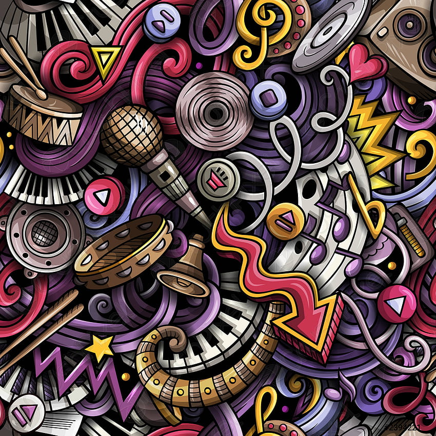 Music hand drawn doodles seamless pattern Musical instruments background  Cartoon HD phone wallpaper | Pxfuel