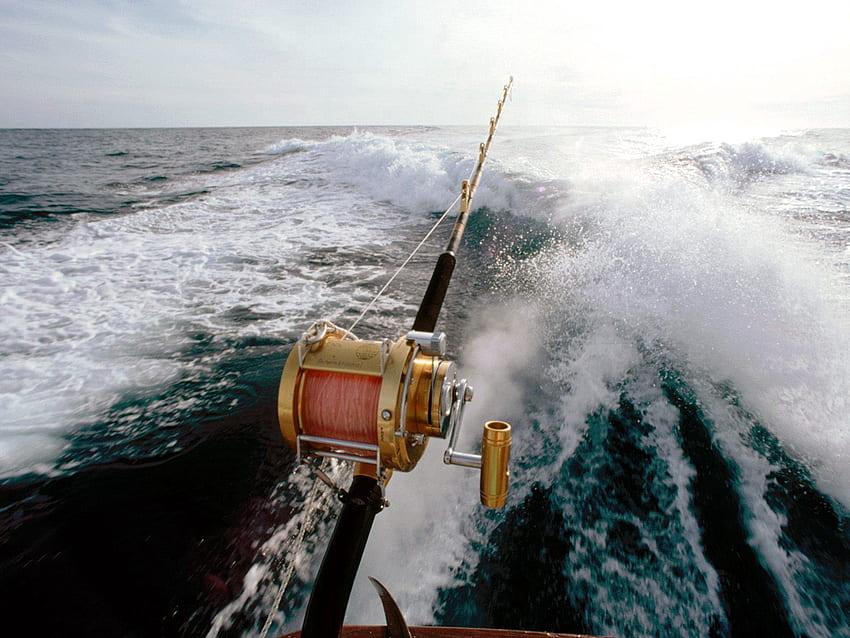 esportes, mar, ondas, barco, vara, cortador, pesca, vara de pescar papel de parede HD