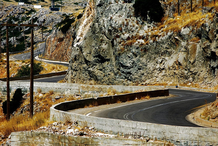 Nature, Rocks, Road, Asphalt, Bends, Greece, Serpentine HD wallpaper