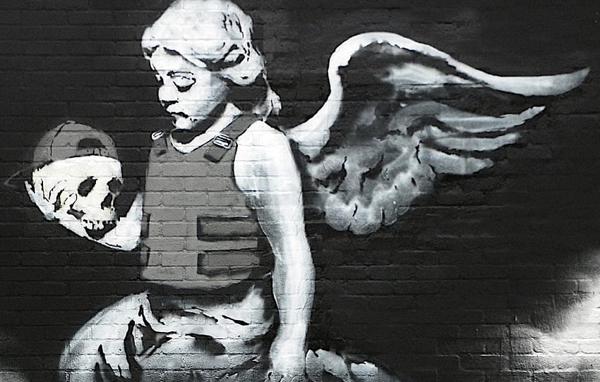 skull, angel, graffiti, banksy for , section стиль, Banksy Art HD wallpaper