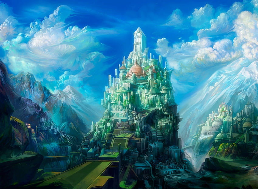Chen Wei'den Fantezi Sanatı Manzarası, bulutlar, gökyüzü, kale, fantezi HD duvar kağıdı