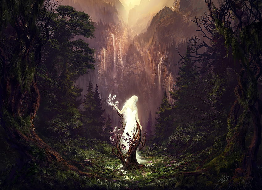 Spirit, fantasy, woman, forest HD wallpaper