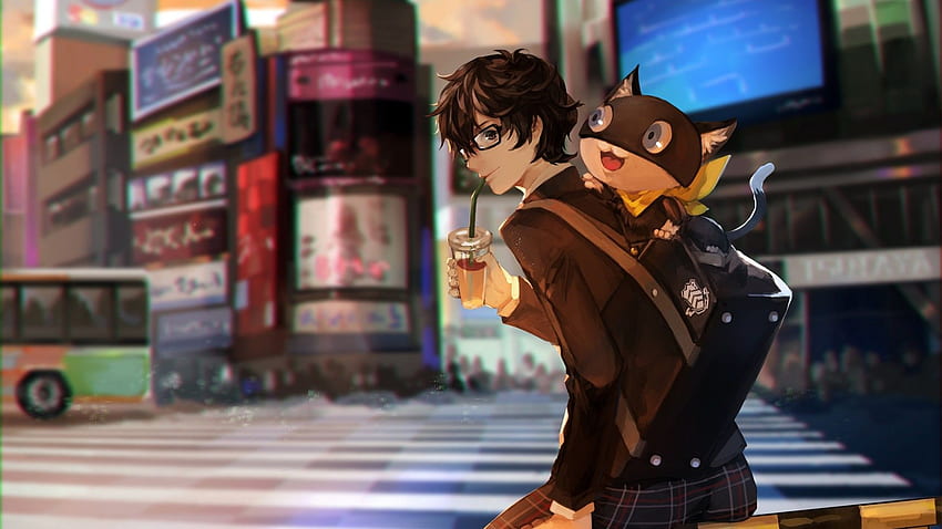Persona 5, Morgana, Kurusu Akira, Gafas, Akira City fondo de pantalla