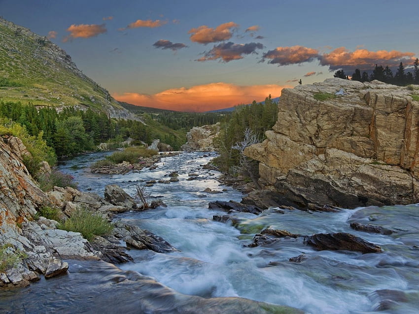Sceniczna rzeka, rzeka, bystrza, biel, montana, woda Tapeta HD