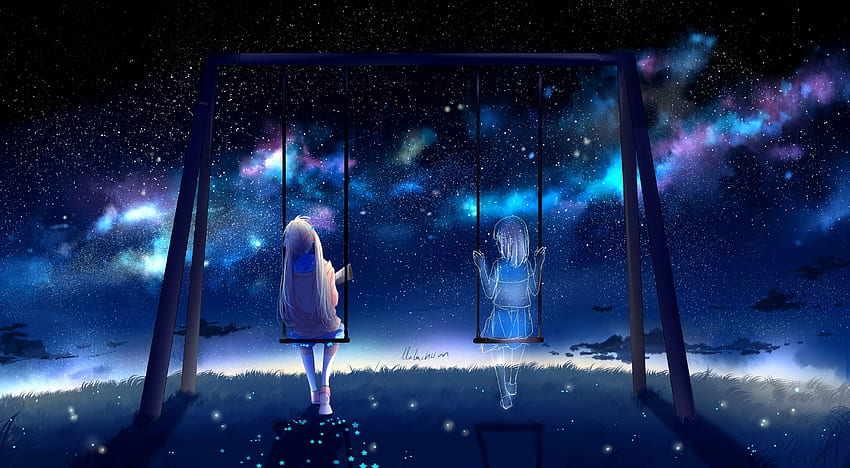 Anime Girls Swing Friends Stars Lonely Sky Anime. สาวอนิเมะ, พื้น, Lonely Anime Boy HD wallpaper