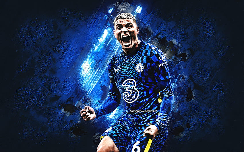 Thiago Silva, Chelsea FC, pemain sepak bola Brasil, potret, latar belakang batu biru, sepak bola, Liga Premier, Inggris Wallpaper HD