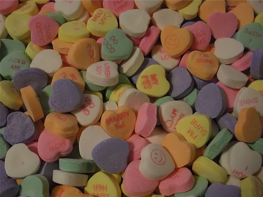 Candy Hearts, cores, coração, provérbios, doces papel de parede HD