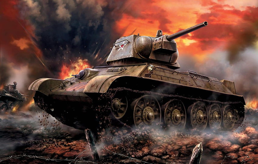 Arte, Tanque, URSS, La batalla, Segunda Guerra Mundial, Soviético, Promedio, T 34 fondo de pantalla