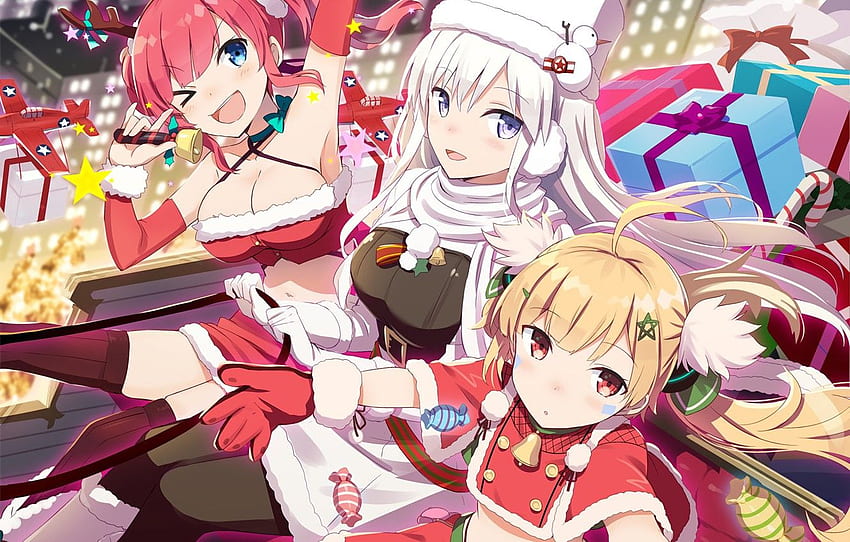 girls, new year, Christmas, anime, art, azur lane, Happy New Year Anime HD wallpaper