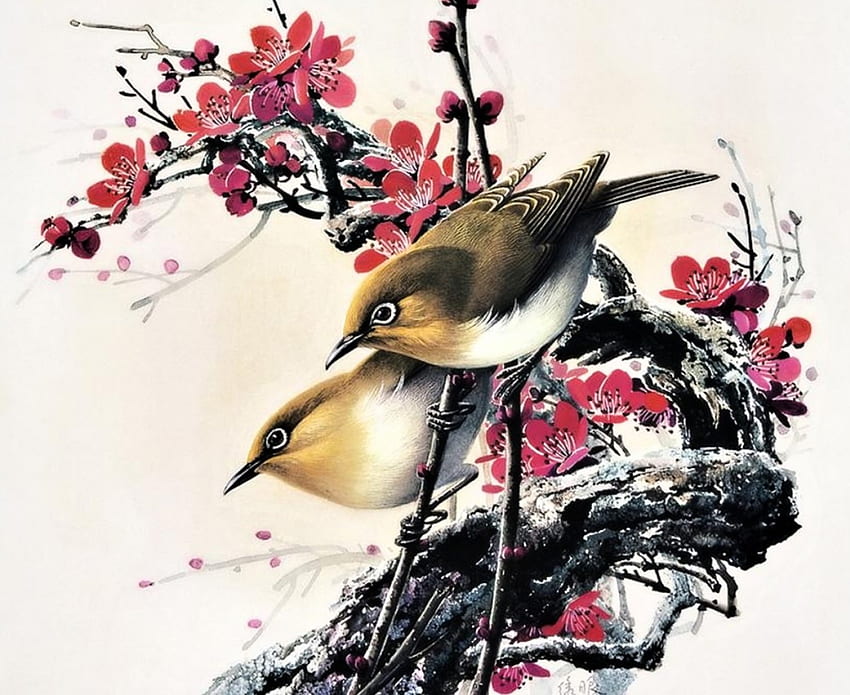 Birds, colors, beautiful, painting HD wallpaper | Pxfuel